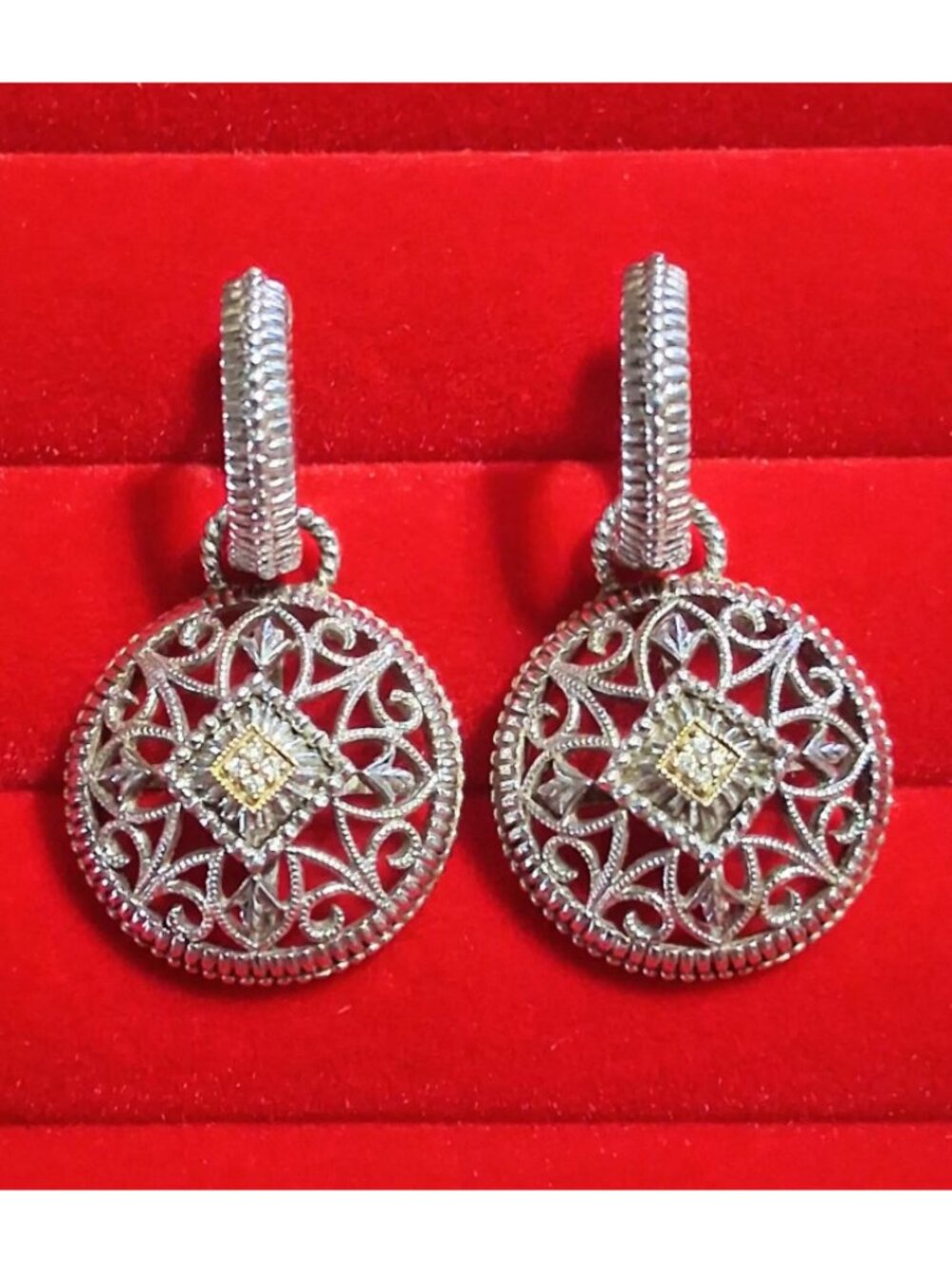 Gabriel & Co Detachable 18k Gold and Sterling Hoops with Diamond Earring Jackets